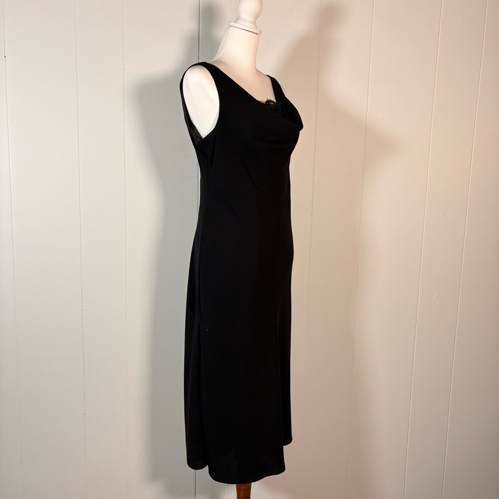 90s Black Midi Dress Women’s 12 Cowl Neck Sleeveless‎ Glam Classic Retro - Picture 5 of 7